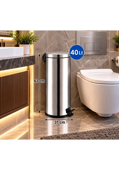 Pedallı Çöp Kovası 40 Lt Paslanmaz Acar 13240 Açık Gri