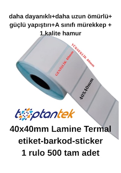 Barkod Etiket Sticker 40x40 Mm Lamine Termal Etiket 1 Rulo 500 Tam Adet 1