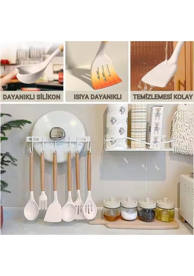 33 Parça Isıya Dayanıklı Yanmaz Yapışmaz Slikon Uçlu Ahşap Kepçe Seti Mutfak Seti Bpa İçermez Spatula Maşa F Diğer