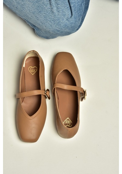 Fox Shoes Y726632609 Taba Kalp Toka Detaylı Kadın Babet