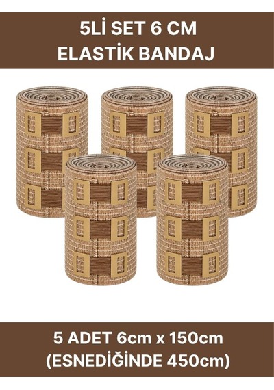 Elastik Bandaj Seti 5 Li 5x6cm 20 Klipsli 4,5 Metreye Kadar Uzar, Spor Ve Günlük Kullanım