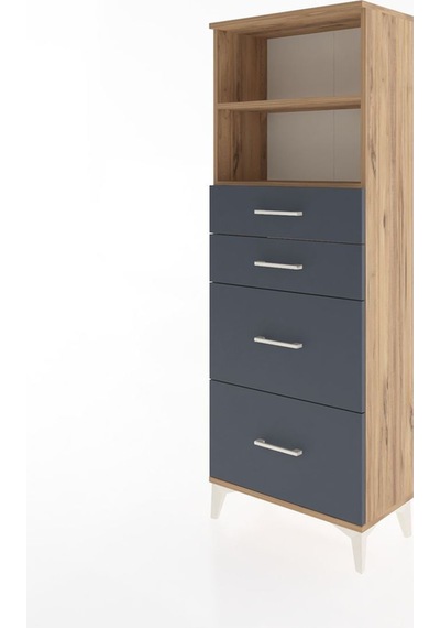 Arges Dolap 2 Raflı 4 Çekmeceli 60x30x163 Çam-antrasit Atlas Çam
