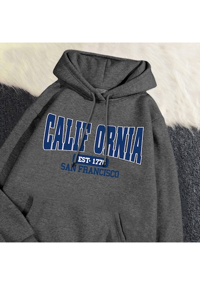 Startmore Startmoresonbahar Kış Kapüşonlular California Est 1776 San Francisco Baskılı Kazak Sıcak Polar R Antrasit
