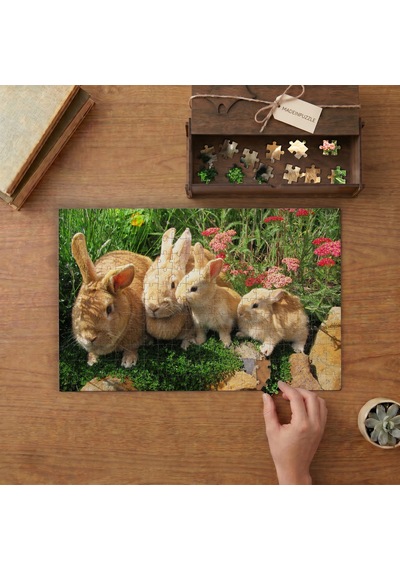 Sevimli Tavşan Ailesi Tasarımı 240 Parça Ahşap Puzzle Ahşap Kutuda Mpy60017