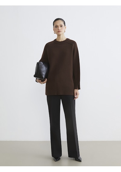 Lcw Modest Kahverengi Bisiklet Yaka Oversize Kadın Triko Tunik
