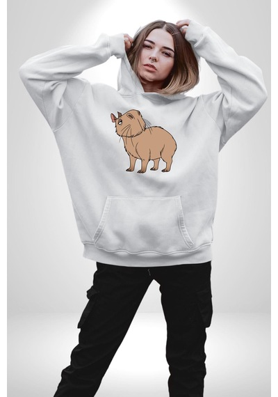 Chispi Kadın Erkek Beyaz Kapüşonlu Sweatshirt Hoodie Beyaz