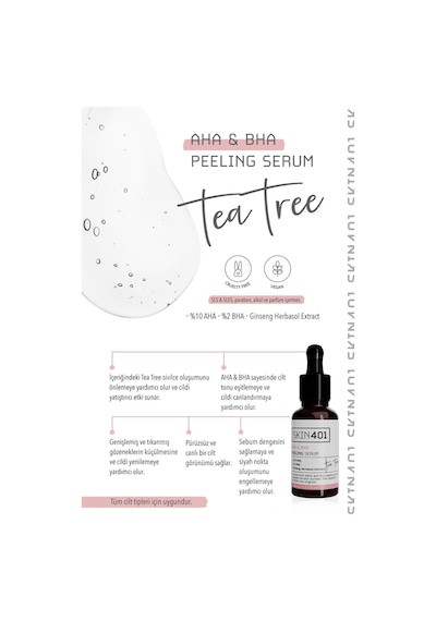 Skin401 Aha %10 Bha %2 Canlandırıcı Cilt Tonu Eşitleyici Yüz Peeling Serum 30ml