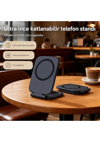 Covarzone Manyetik Araç İçi Telefon Tutucu Katlanabilir Telefon Standı Magsafe Uyumlu Çift Taraflı Manyetik Yapı