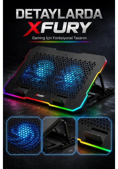 Fury E-sport Rgb Laptop Soğutucu 2 Fanlı Ayarlanabilir Standlı Notebook Soğutucu