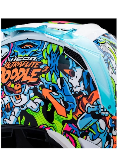 Icon Ultraflite Doodle 3 Mıps Kapalı Kask Beyaz Mavi Yeşil