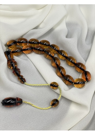 Efe Boy Arpa Kesim Konyak Ateş Kehribar Tesbih 13x16 Mm Kahverengi