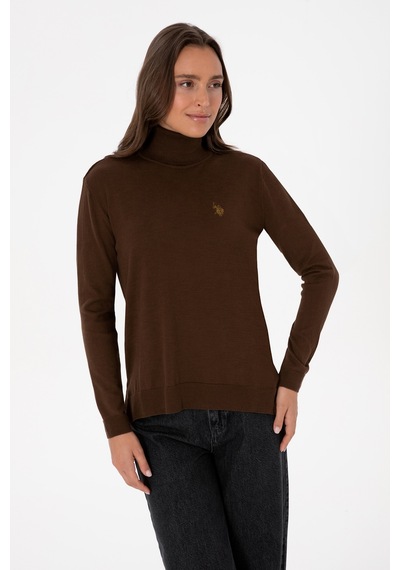 U.S. Polo Assn. Kadın Kahverengi Boğazlı Basic Kazak 50313621-VR029