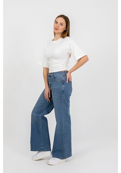 Hdm Kadın Ekru Yanları Büzgülü Kısa Kol T-shirt - H6085