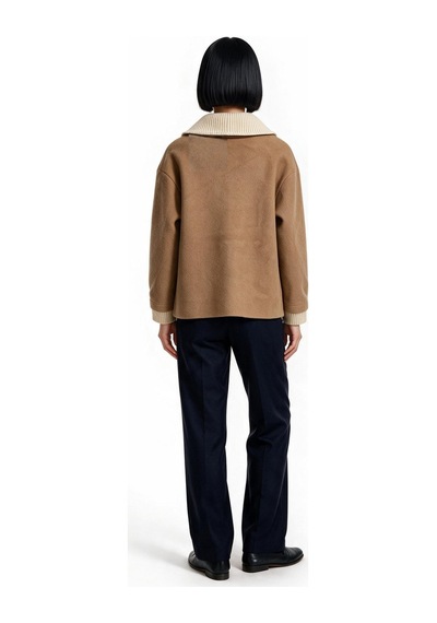 Marsel&leon Marsel Leon Kadın Örme Yaka Düğme Detaylı Kısa Duffle Ceket Camel