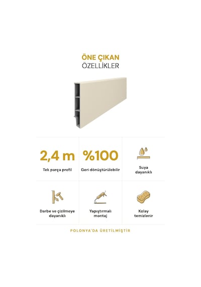 Vilo Sempla 712 Bej Pvc Süpürgelik 240cm Kolay Montaj - Suya Ve Çizilmeye Dayanıklı