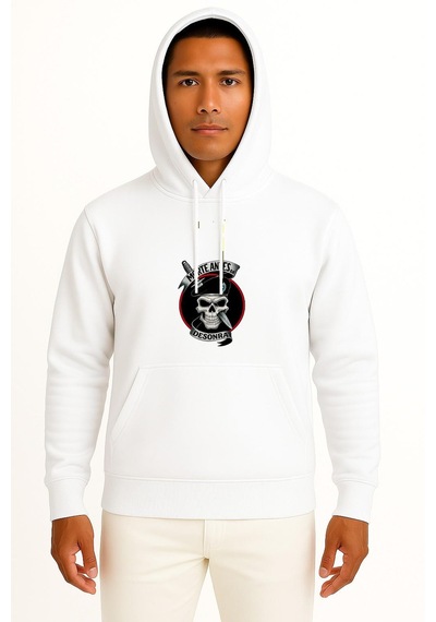 Bahriyeli Collection Kapüşonlu Morte Antes Da Desonra Göğüs Baskılı Unisex Sweatshirt Beyaz