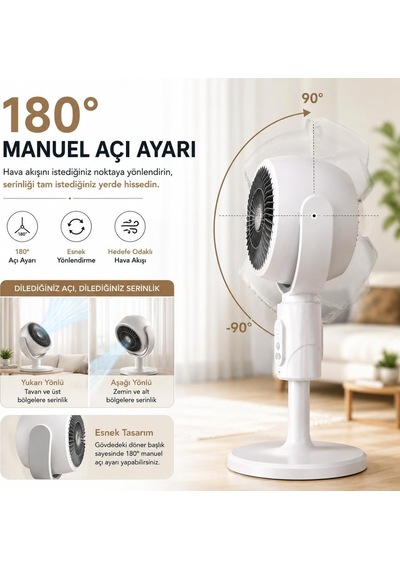 Şarjlı Ayaklı Vantilatör, 5 Hız Kademeli, Uzaktan Kumandalı, Type-c Şarj, Sessiz Brushless Motor, 120 Salınım