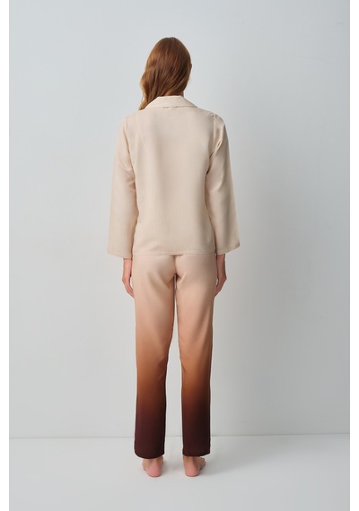 Suwen Mocha Gömlek Yaka Pijama Takımı Wsh1051012991 Kahverengi