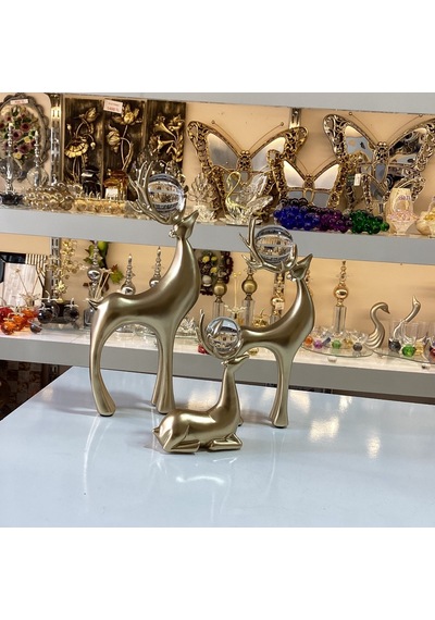 Dekoratif 3 Lü Gold Kristal Toplu Geyik Aksesuar