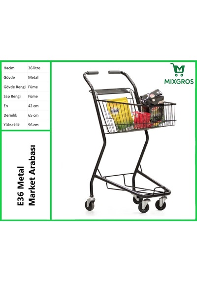 E36 Şarküteri Ve Kuruyemiş Metal Market Arabası 36 Litre Füme