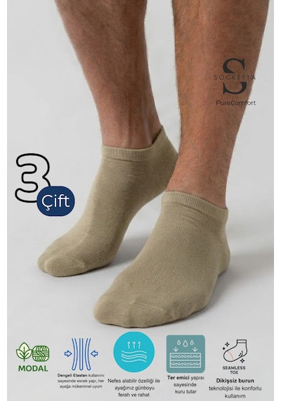 Socketta 3'lü Fıstık Yeşili Erkek Modal Dikişsiz Esnek Patik Çorap - Premium Fıstık Yeşili Socketta 3'lü Fıstık Yeşili Erkek Modal Dikişsiz Esnek Patik Çorap - Premium Fıstık Yeşili