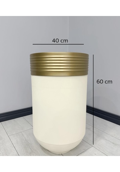 Elegant Dekoratif Eskitme Darbuka Krem Saksı 60cm