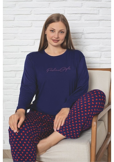 Büyük Beden Uzun Kollu Leopar Desen Milan Pijama Takımı Yeşil