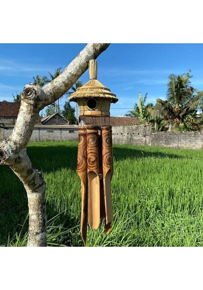 Hasır Kuş Yuvalı Bambu Rüzgar Çanı 45 cm