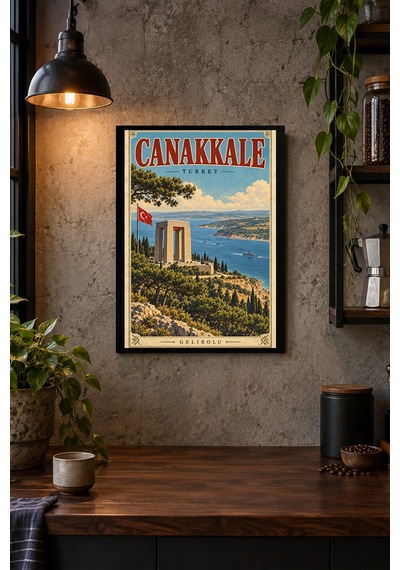 Kıyıdaki Anıt İllüstrasyonu Desenli Dekoratif Mdf Tablo, Çerçeve Görünümlü Ahşap Poster