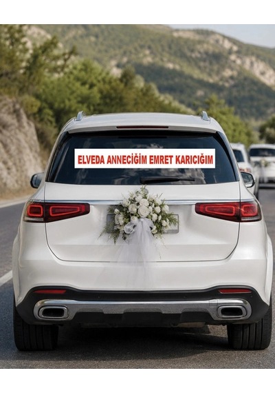 Elveda Anneciğim Araba Arkası Konvoy Yazısı 100 15 Cm Beyaz