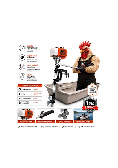 Algaride Wm60 2 Hp Benzinli Tekne Motoru 51.7cc 6500 Rpm 1.2l Yakıt Deposu