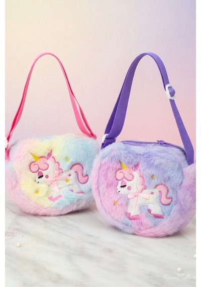 Mollycrush Kız Çocuk Mor Unicorn Nakışlı Peluş Omuz Çantası Ayarlanabilir Askılı Şirin Model Mor