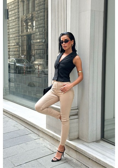 HLT Jeans Kadın Bej Süper Skinny Fit Esnek Likralı Yüksek Bel Jean Kot Pantolon Jennie-2005