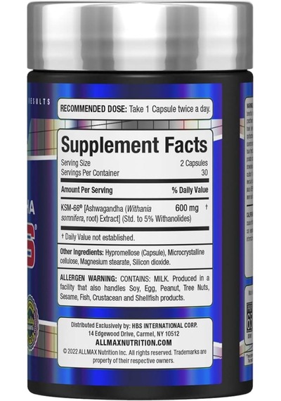 Allmax, Essentials Ashwa/gandha Ksm-66 60 Caps