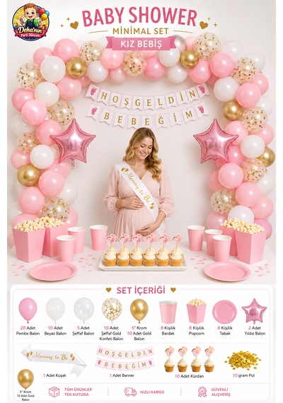 Baby Shower Süsleme Seti 8 Kişilik Hoş Geldin Bebeğim Parti Malzemeleri Balon Seti Mevlit, Cinsiyet Belirleme, Hastane Odası Süsleme Pembe Baby Shower Süsleme Seti 8 Kişilik Hoş Geldin Bebeğim Parti Malzemeleri Balon Seti Mevlit, Cinsiyet Belirleme, Hastane Odası Süsleme Pembe