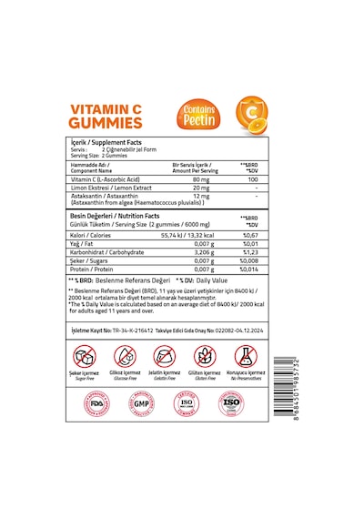 Astaksantin 12 Mg Vitamin C Gummıes