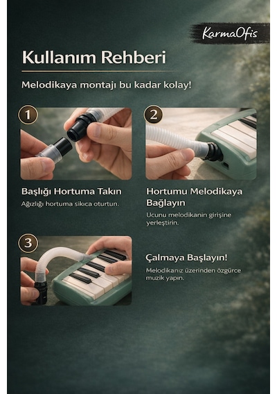 Melodika Yedek Hortum Ve Başlık Seti 32 & 37 Tuş Uyumlu Esnek Spiral Hortum Beyaz