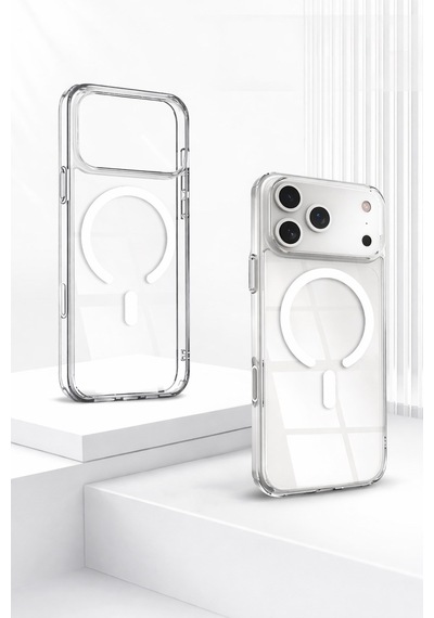 Apple iPhone 17 Pro Uyumlu Kamera Korumalı Magsafe Wireless Şarj Özellikli Lüks Şeffaf Silikon Telefon Kılıfı Resimdeki