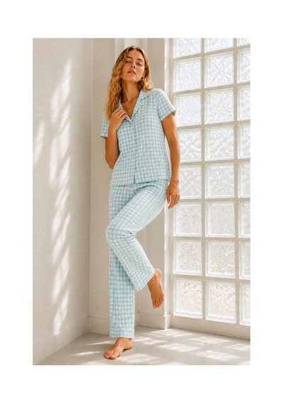 Fit Women Kadın Genç Loose İpliği Boyalı Su Yeşili Pijama Takımı