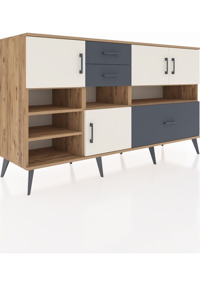 Kronos Konsol 7 Raflı 3 Çekmeceli 4 Kapaklı 176x59x99 Çam-aytaşı/ Çam-aytaşı/antrasit