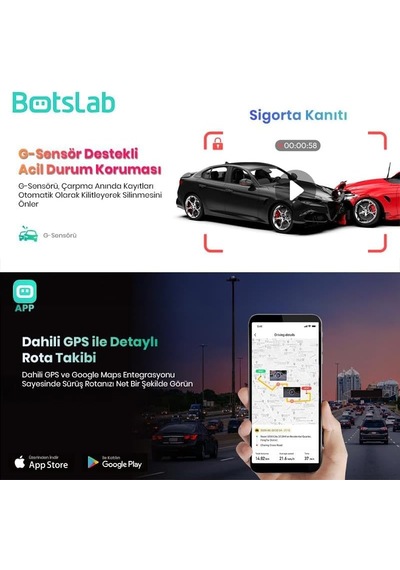 Ayrex Botslab G300h Pro Adas 3k Ön+arka Wifi+gps 150 Geniş Açı Gece Görüşlü Araç İçi Kamera Dash Cam Araç