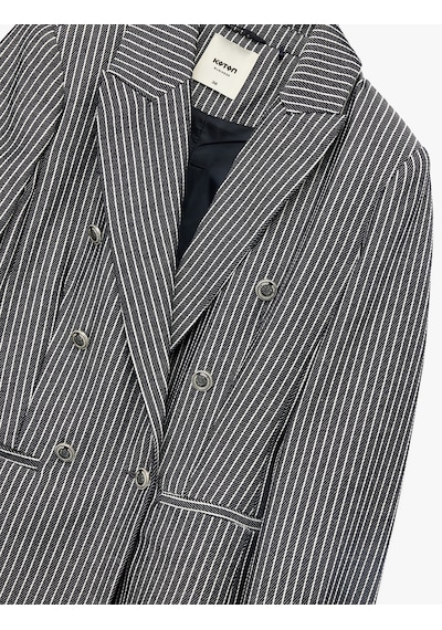 Koton Slim Fit Cepli Uzun Kollu Kruvaze Blazer Ceket Lacivert Çizgili 6wak50063uw Lacivert Çizgili