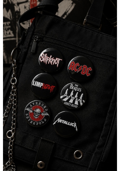 Mashspot 6'lı Rock Metal Rozet Seti 1, 58mm Slipknot Ac/dc Metallica Limp Bizkit Beatles Avenged Sevenfold Çok Renkli