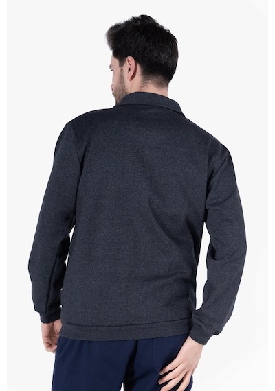 İki İplik Polo Yaka Cepli Sweatshirt Antrasit Melanj