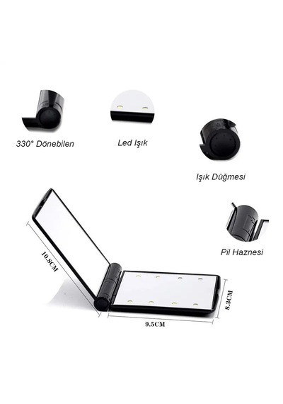 Monozone Işıklı Makyaj Aynası Katlanır Mini Cep Çanta Aynası 8led