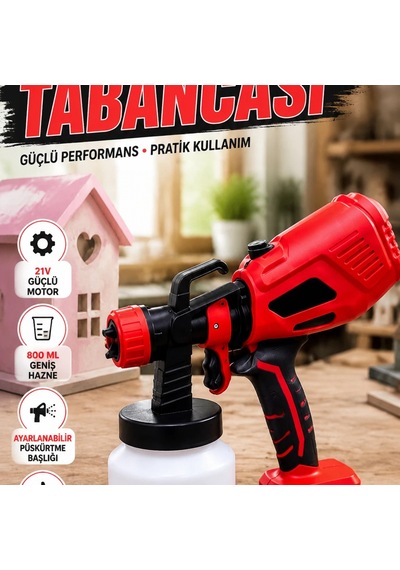 21v Şarjlı Boya Püskürtme Tabancası 800 Ml Hazneli Profesyonel Boyama Cihazı
