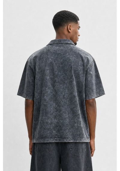 Respire Erkek 24207 Baskılı Yıkamalı Oversize T-shirt Siyah