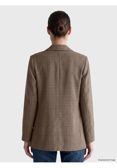 Lcw Everyday Kahverengi Kruvaze Yaka Ekose Kadın Blazer Ceket