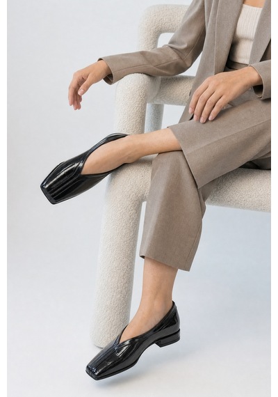 Luvi Shoes Helene Siyah Baskı Kadın Babet Ayakkabı