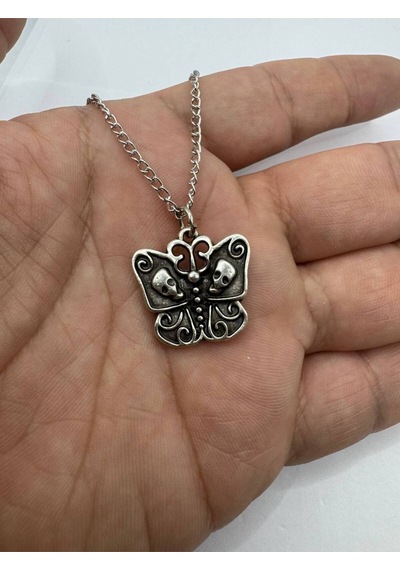 Deathly Butterfly Figürlü Unisex Kolye Metal Renk Gotik Tasarım Çok renkli
